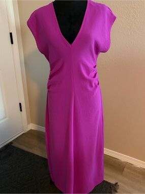 Zara Bright Magenta V-Neck Midi Dress